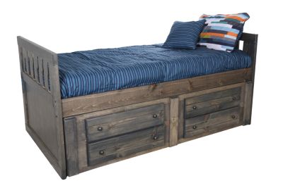 blue twin bed with storage