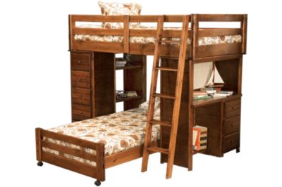 wood loft bed with storage