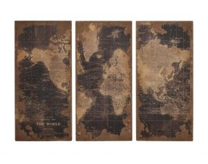 Uma World Map Wall Art 47 x 22 (Set of 3)