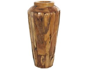 Uma 32-Inch Teak Wood Mosaic Floor Vase