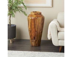 Uma 32-Inch Teak Wood Mosaic Floor Vase