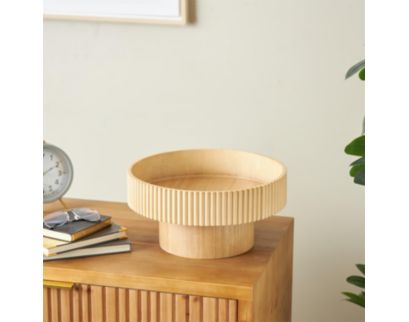 Uma Enterprises, Inc 14-Inch Light Brown Wood Ribbed Deco Bowl