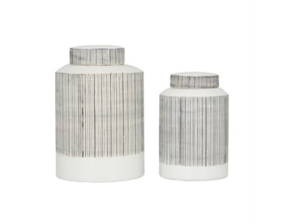 Uma Enterprises, Inc White Striped Ceramic Jar (Set of 2)