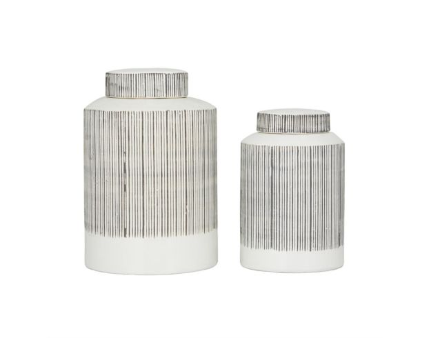 Uma Enterprises, Inc White Striped Ceramic Jar (Set of 2) large image number 1