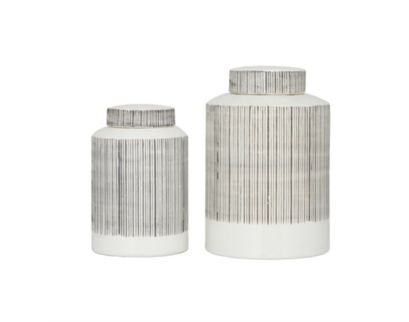 Uma Enterprises, Inc White Striped Ceramic Jar (Set of 2)