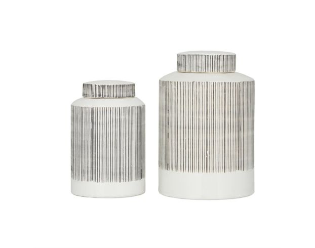 Uma Enterprises, Inc White Striped Ceramic Jar (Set of 2) large image number 2