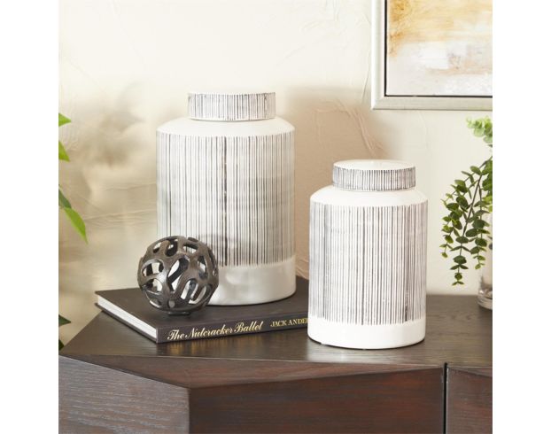 Uma Enterprises, Inc White Striped Ceramic Jar (Set of 2) large image number 4