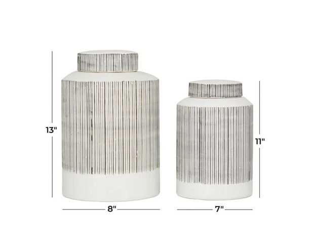 Uma Enterprises, Inc White Striped Ceramic Jar (Set of 2) large image number 5