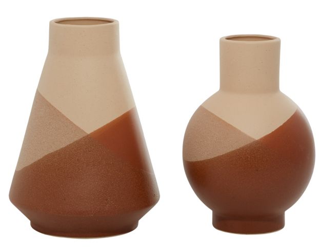 Uma 2-Piece Tan and Pink Ceramic Vase Set large image number 1