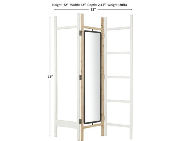 Uma White Room Divider Screen with Mirror 71 X52 large image number 4