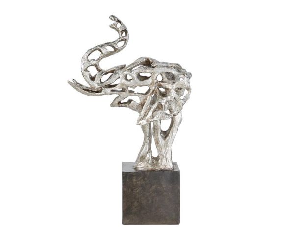 Uma 24" Silver Polystone Eclectic Elephant Sculpture large image number 2