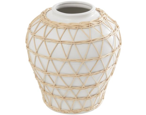 Uma 12" White Ceramic Vase with Woven Rattan Detail large image number 1