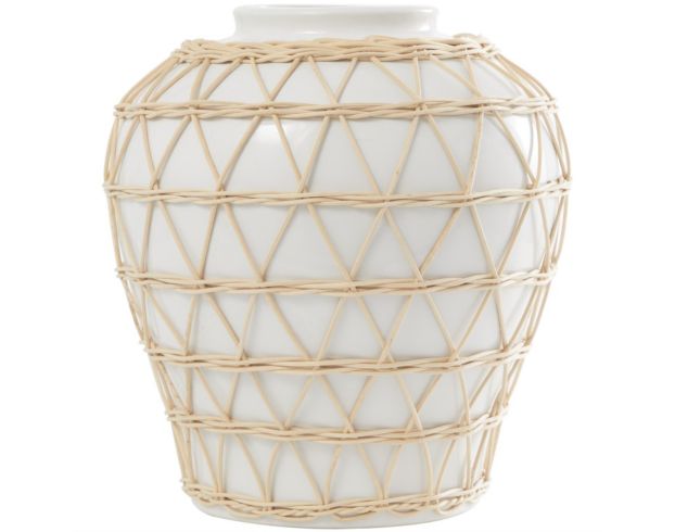 Uma 12" White Ceramic Vase with Woven Rattan Detail large image number 2
