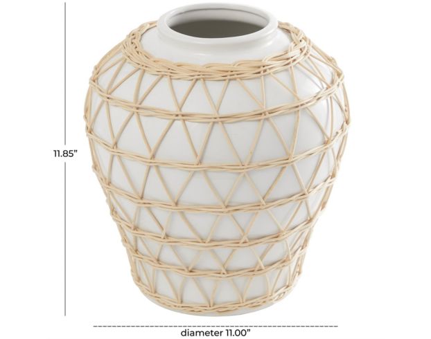 Uma 12" White Ceramic Vase with Woven Rattan Detail large image number 4