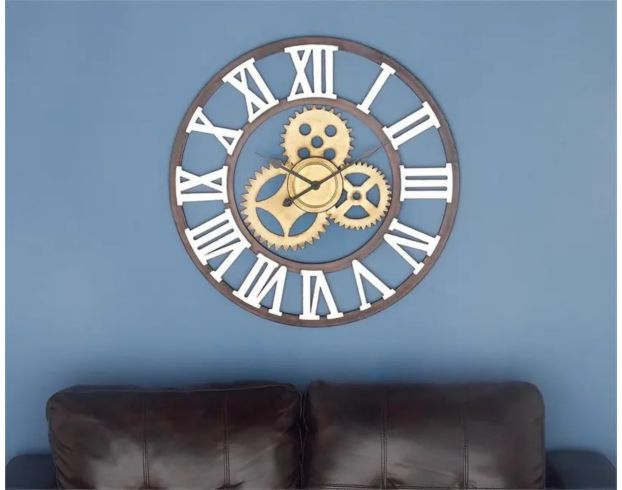 Uma 30" x 30" Brown Metal Gear Wall Clock large image number 2