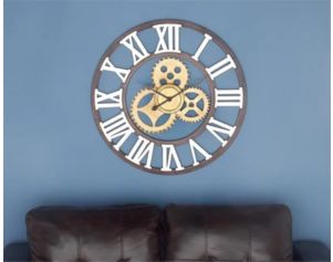 Uma 30" x 30" Brown Metal Gear Wall Clock