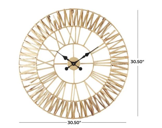 Uma 31" x 31" Gold Seagrass Round Wall Clock large image number 5