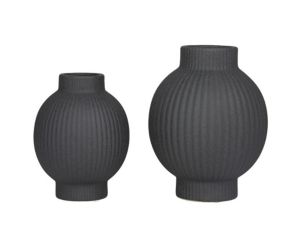 Uma Black Ceramic Ribbed Vase (Set Of 2)