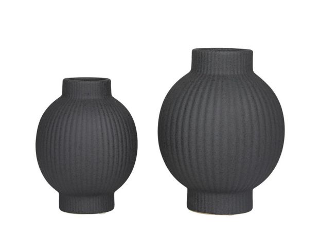 Uma Black Ceramic Ribbed Vase (Set Of 2) large image number 2