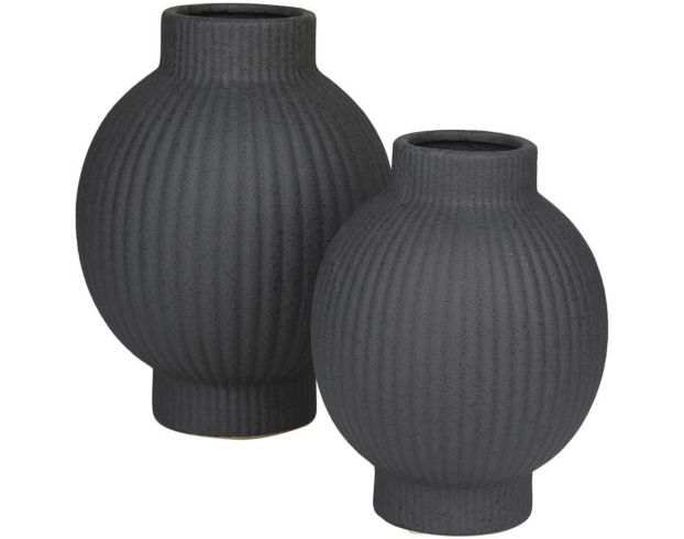 Uma Black Ceramic Ribbed Vase (Set Of 2) large image number 3