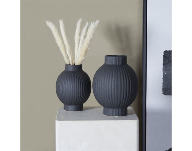 Uma Black Ceramic Ribbed Vase (Set Of 2) large image number 4