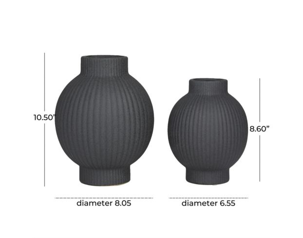 Uma Black Ceramic Ribbed Vase (Set Of 2) large image number 5