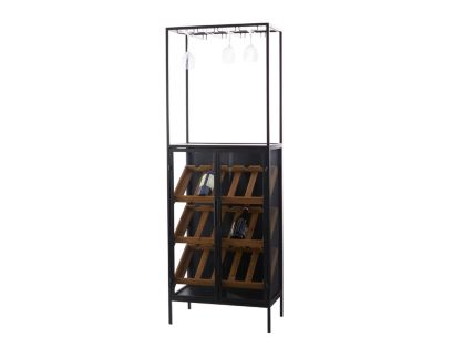 Uma Cityscape Black & Brown Tall Glass Wine Cabinet