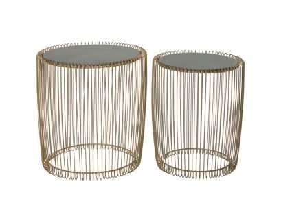 Uma Hollywood Gold Drum Accent Table (Set of 2)