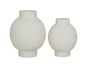 Uma White Ceramic Ribbed Vase (Set of 2)