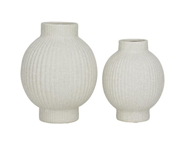 Uma White Ceramic Ribbed Vase (Set of 2) large image number 1
