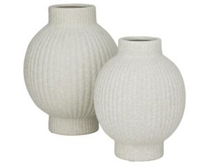 Uma White Ceramic Ribbed Vase (Set of 2)
