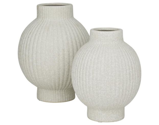Uma White Ceramic Ribbed Vase (Set of 2) large image number 2