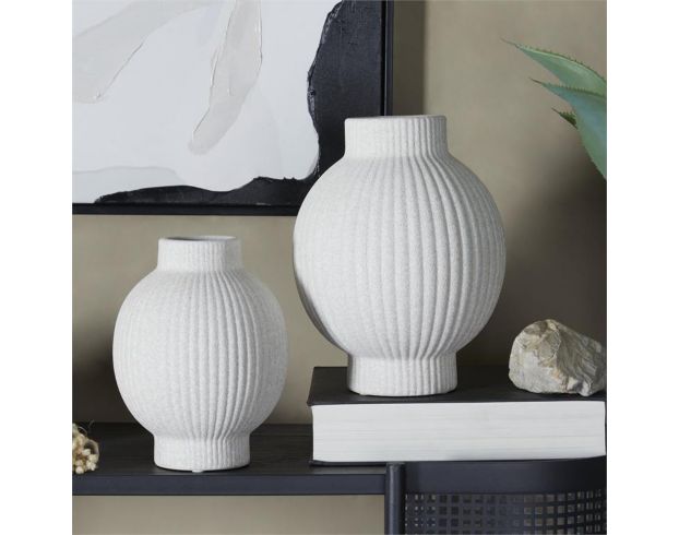 Uma White Ceramic Ribbed Vase (Set of 2) large image number 3