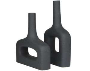Uma Black Ceramic Donut Vase (Set of 2)