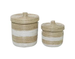 Uma Brown Seagrass Basket with Lid (Set of 2)