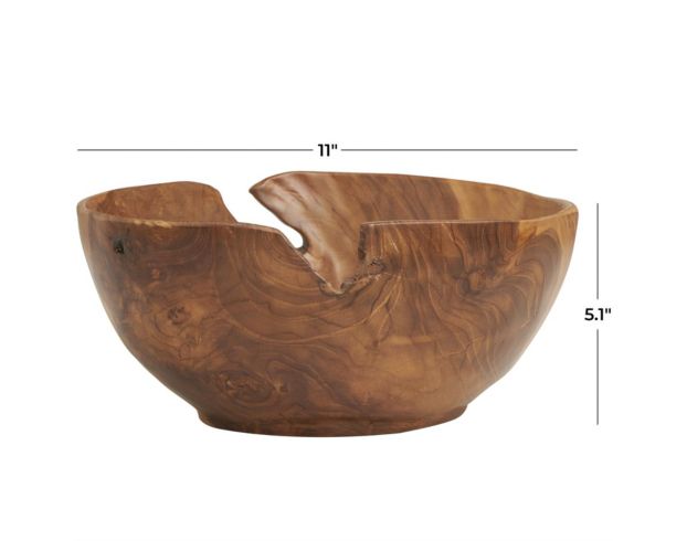 Uma 11" Brown Teak Wood Bowl large image number 4