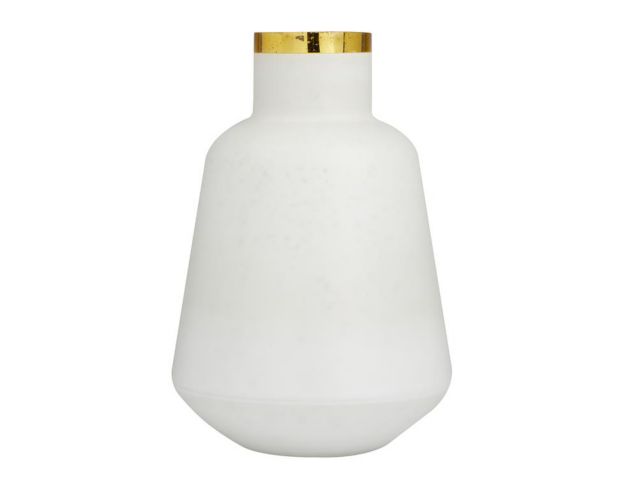 Uma 15" White Glass Vase with Gold Rim large image number 1