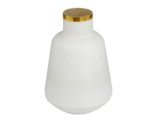 Uma 15" White Glass Vase with Gold Rim large image number 2