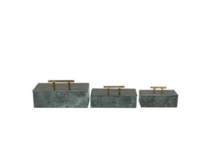 Uma Inc Green Marble Box with Gold Handles (Set of 3)