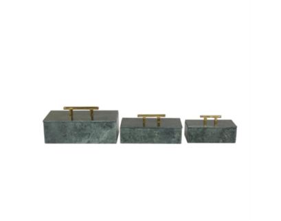 Uma Inc Green Marble Box with Gold Handles (Set of 3)