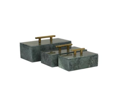 Uma Inc Green Marble Box with Gold Handles (Set of 3)