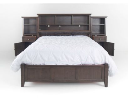 Whittier Wood McKenzie Classic Java Queen Bookcase Bed with Storage Piers