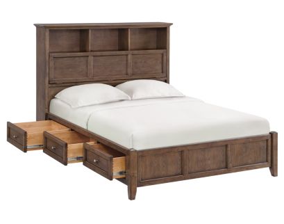 Whittier Wood McKenzie Java Queen Bookcase Storage Bed